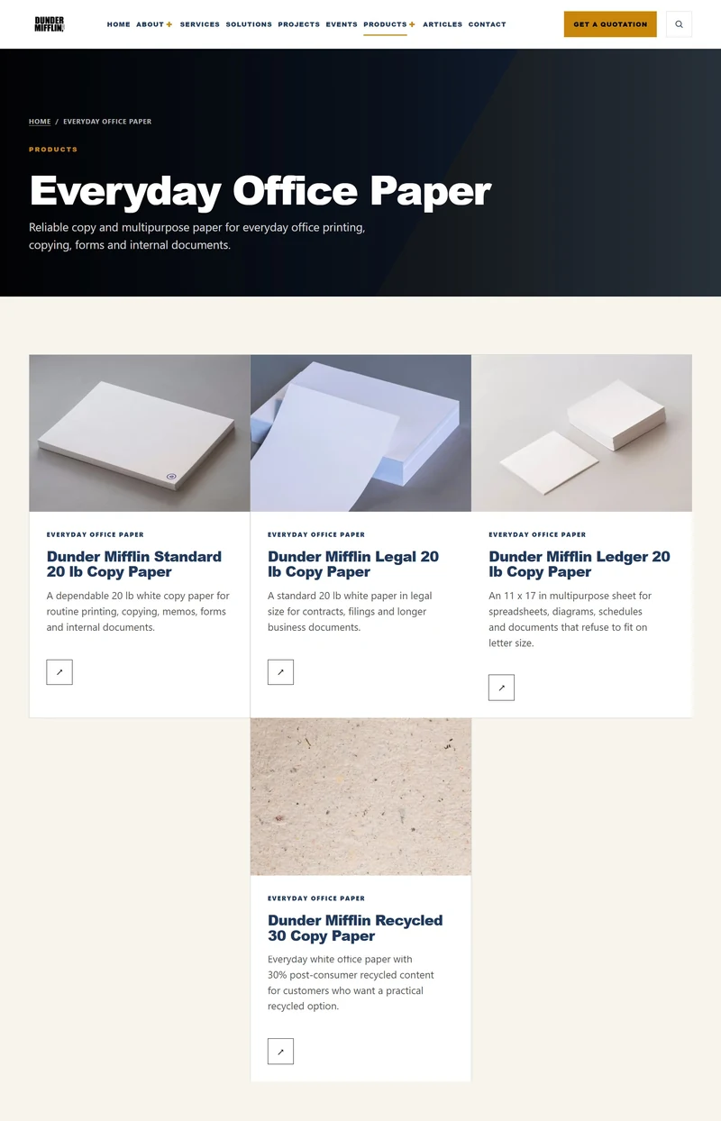 Product catalogue screenshot