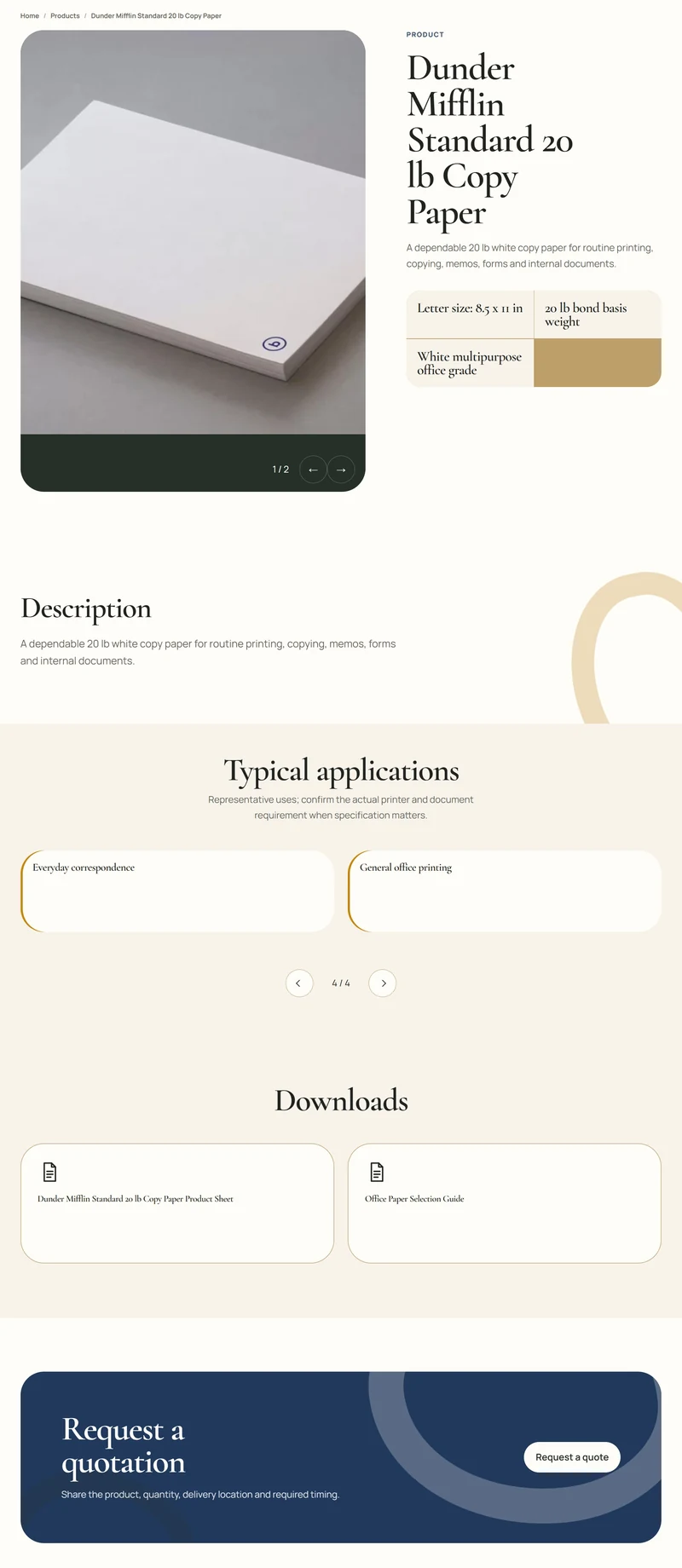 Product detail and specifications screenshot