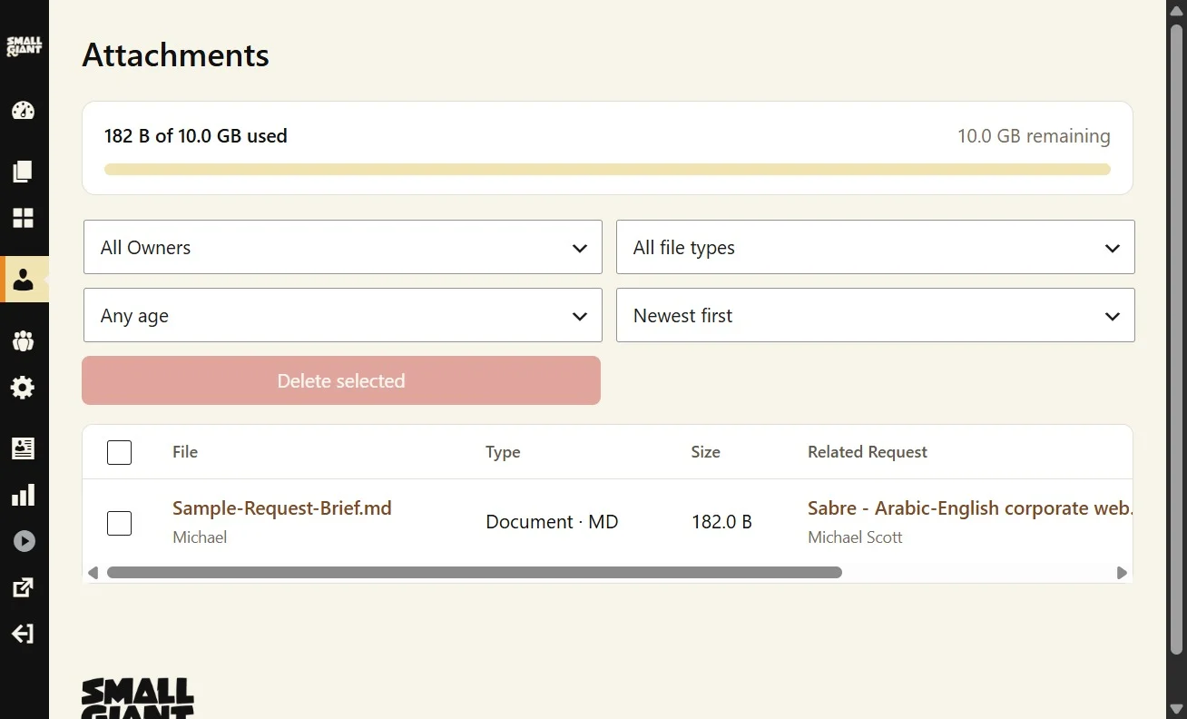 Customer Desk attachments linked to the related customer request